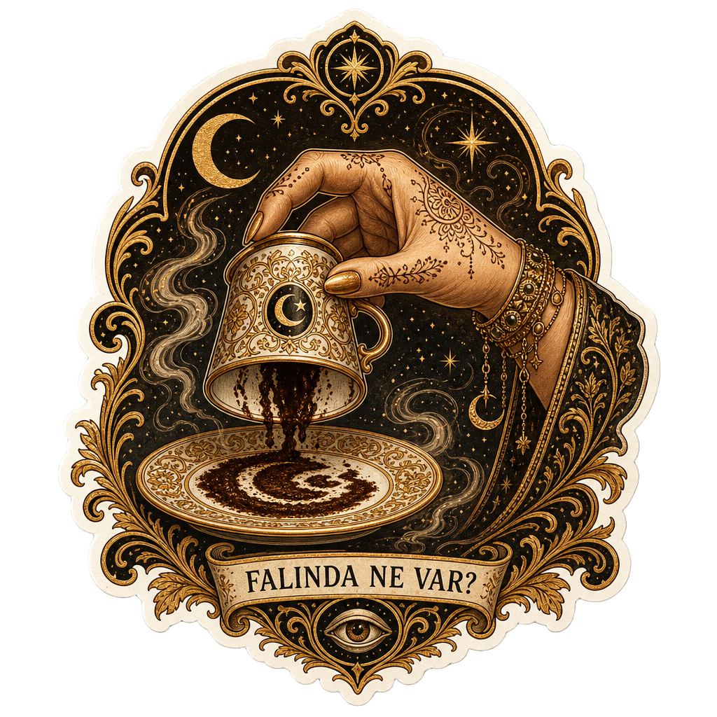 Ornate mystical ritual talisman of hand turning coffee cup